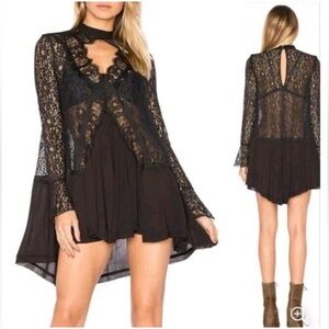 Free People Sheer Black Lace Mini Dress
